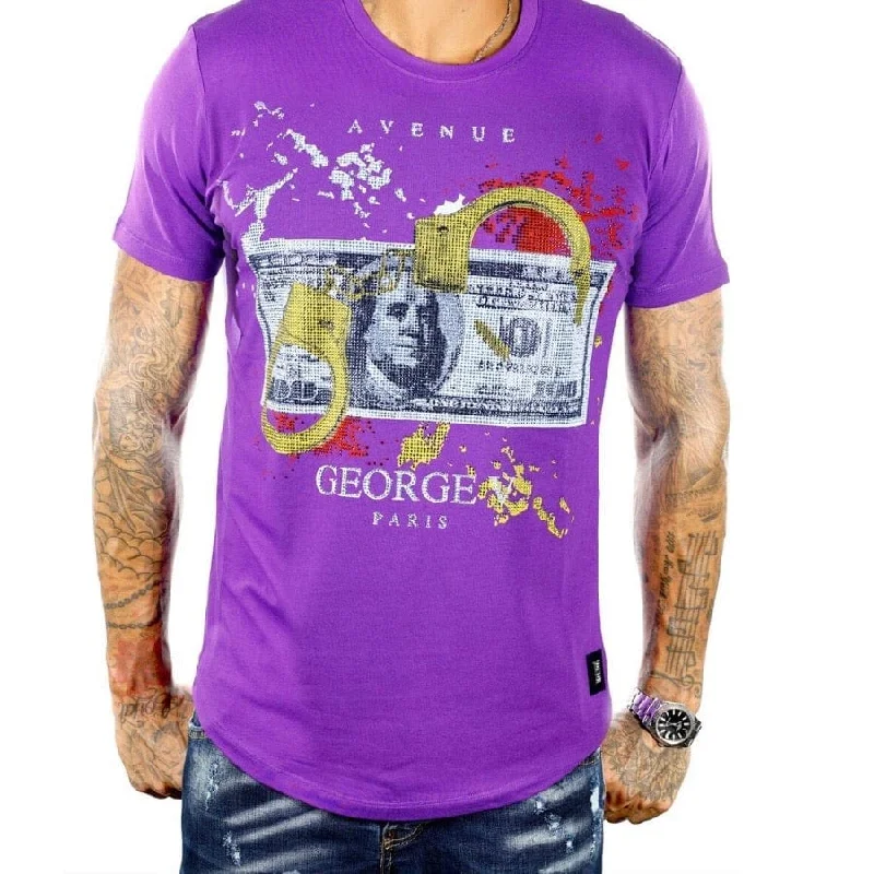 George V Cuff Cash Rhinestone Tee (Purple) GV-2061 Cozy Men's Sherpa Cozy Men's Sherpa