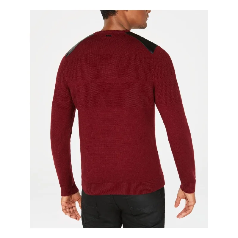 Guess Men's Honeycomb Stitch Sweater Wine Size Large Dynamic Men's High Dynamic Men's High Dynamic Men's High