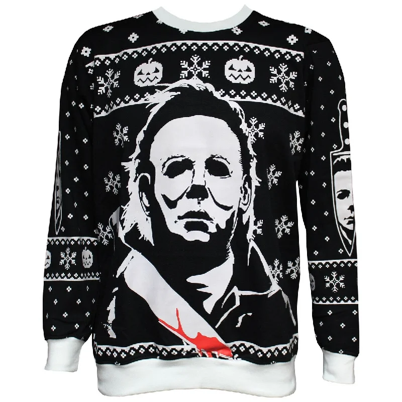 Halloween Michael Myers Holiday Sweater, Black Preppy Men's College Preppy Men's College Preppy Men's College