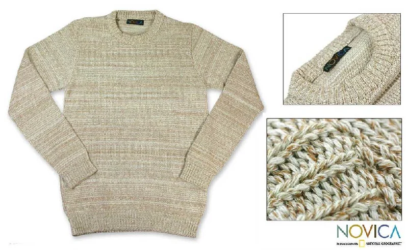 Handmade Men's Cotton 'Beige Crew' Sweater (Guatemala) Cozy Men's Sherpa Cozy Men's Sherpa Cozy Men's Sherpa