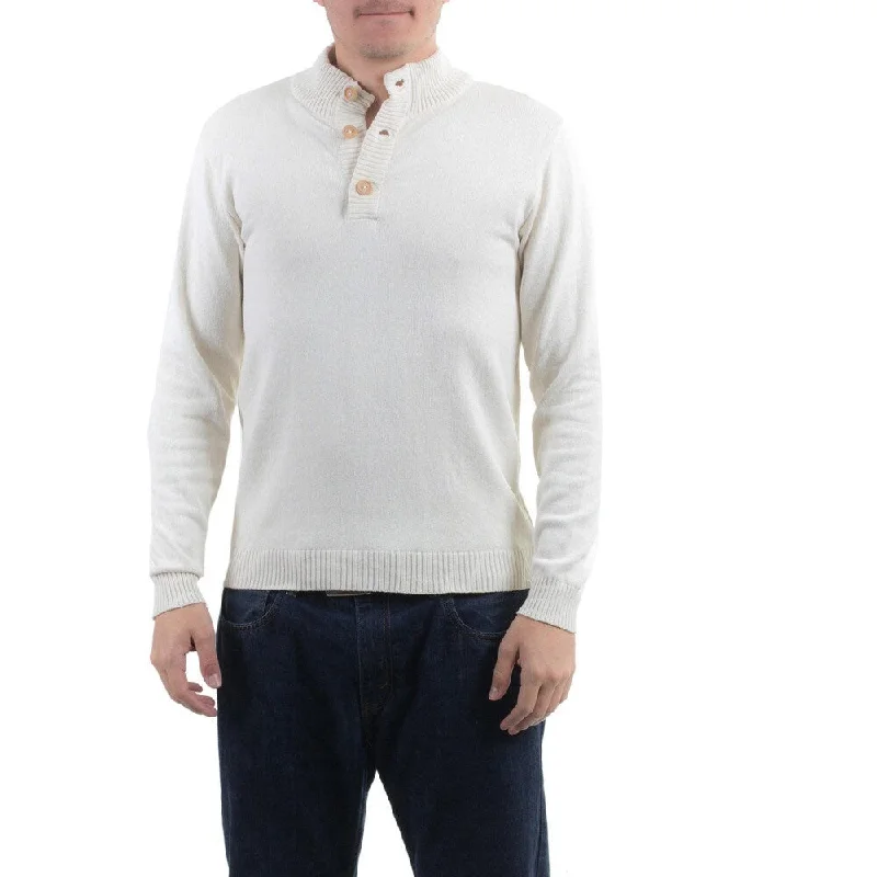 Handmade Men's Cotton 'Ivory Comfort' Sweater (Guatemala) Tough Men's Tactical Tough Men's Tactical Tough Men's Tactical