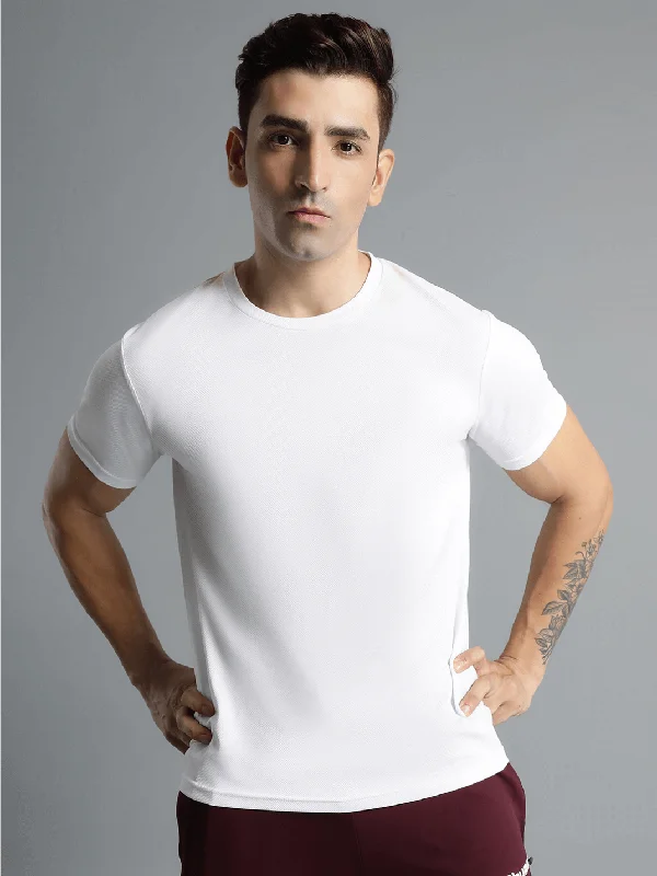 Budoc Round Neck Half Sleeve Solid Regular fit Polyester T-shirt for Men Comfortable Breathable Fabric Stretchable for Everyday Use Ideal for Yoga Training Gym Running or Performance Monochromatic Office Style Monochromatic Office Style