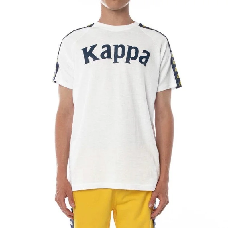 Kappa 222 Banda Balima T Shirt (White/Blue) Polished Men's Silk Polished Men's Silk