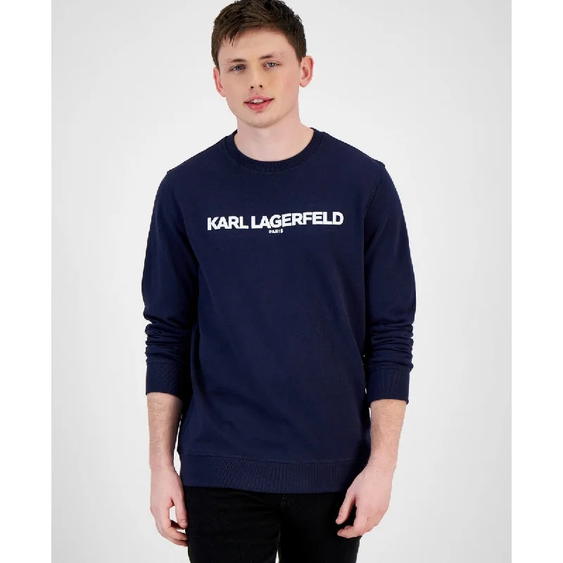 Karl Lagerfeld Paris Men's Slim Fit French Terry Logo Sweatshirt Blue Size Medium Elegant Men's Cashmere Elegant Men's Cashmere Elegant Men's Cashmere