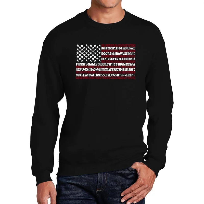 LA Pop Art Men's Word Art Crewneck Sweatshirt - 50 States USA Flag Elegant Men's Cashmere Elegant Men's Cashmere Elegant Men's Cashmere