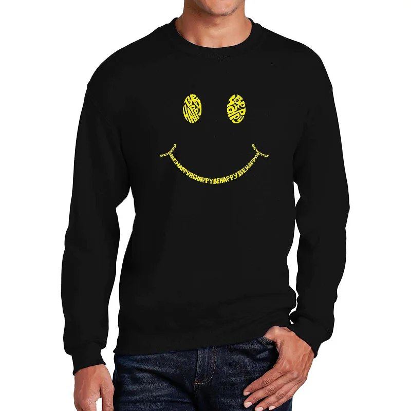 LA Pop Art Men's Word Art Crewneck Sweatshirt - Be Happy Smiley Face Casual Men's Japanese  Casual Men's Japanese  Casual Men's Japanese 