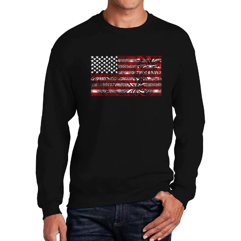 LA Pop Art Men's Word Art Crewneck Sweatshirt - Fireworks American Flag Sophisticated Men's French Sophisticated Men's French Sophisticated Men's French