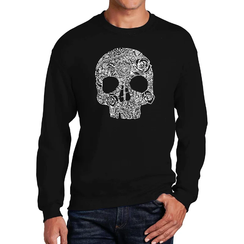 LA Pop Art Men's Word Art Crewneck Sweatshirt - Flower Skull Bohemian Men's Free Bohemian Men's Free Bohemian Men's Free