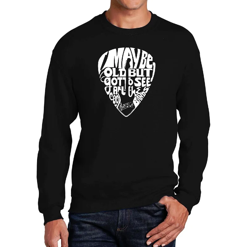 LA Pop Art Men's Word Art Crewneck Sweatshirt - Guitar Pick Cool Men's Distressed Cool Men's Distressed Cool Men's Distressed