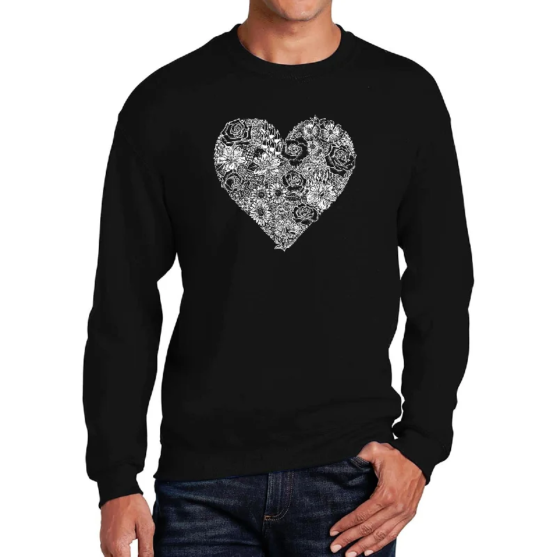 LA Pop Art Men's Word Art Crewneck Sweatshirt - Heart Flowers Hip Men's Retro Hip Men's Retro Hip Men's Retro