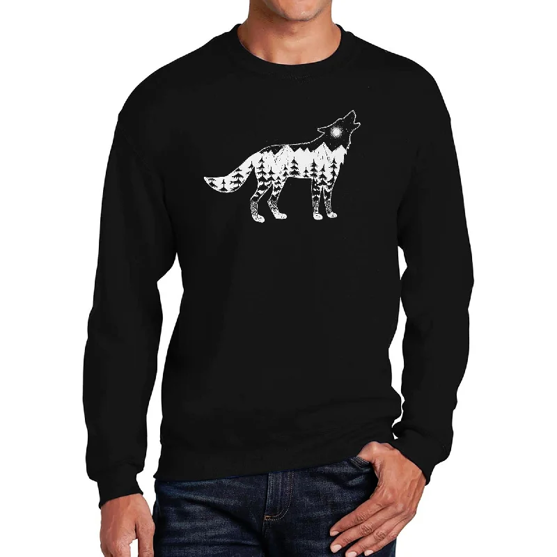 LA Pop Art Men's Word Art Crewneck Sweatshirt - Howling Wolf Rugged Men's Outdoor  Rugged Men's Outdoor  Rugged Men's Outdoor 