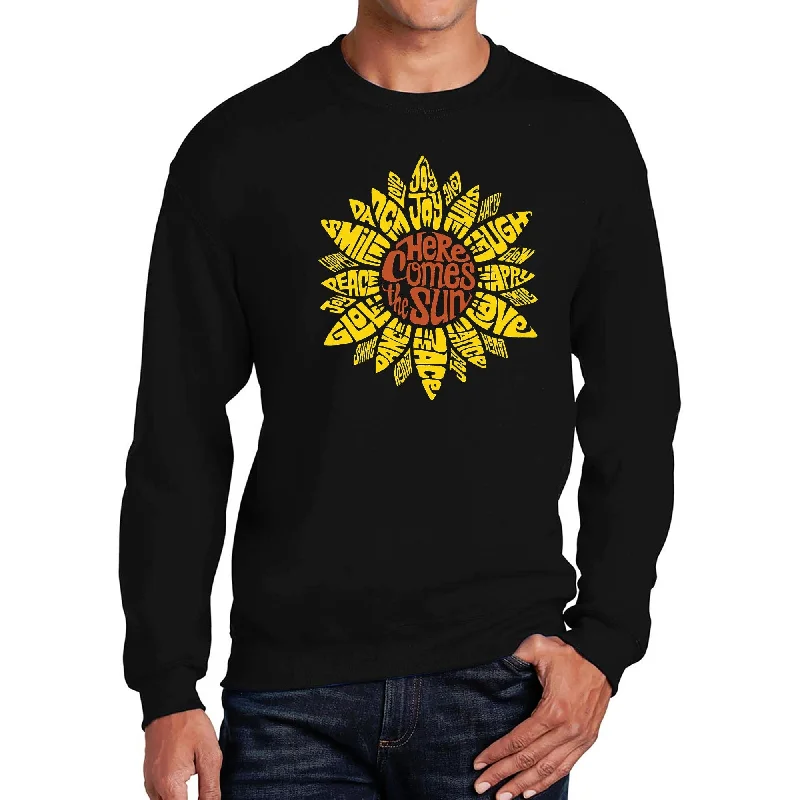 LA Pop Art Men's Word Art Crewneck Sweatshirt - Sunflower Unique Men's Patch Unique Men's Patch Unique Men's Patch