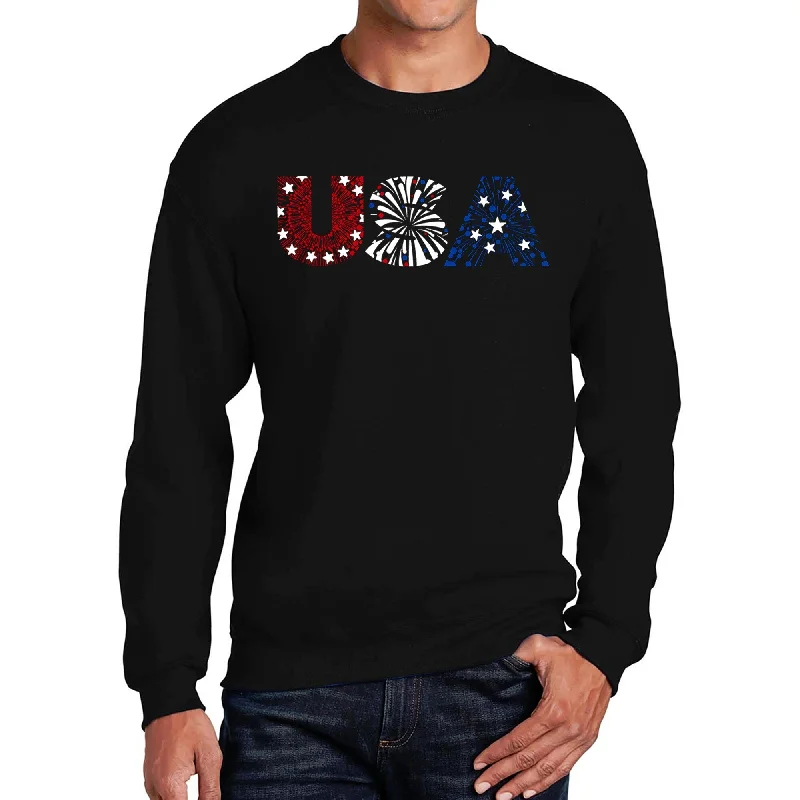 LA Pop Art Men's Word Art Crewneck Sweatshirt - USA Fireworks Monochromatic All Monochromatic All Monochromatic All