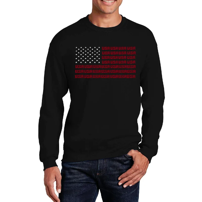 LA Pop Art Men's Word Art Crewneck Sweatshirt - USA Flag Sleek Men's Metallic Sleek Men's Metallic Sleek Men's Metallic