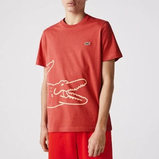 Lacoste Crew Neck Crocodile Print Organic Cotton T Shirt (Red) TH0458 Sophisticated Men's French Sophisticated Men's French