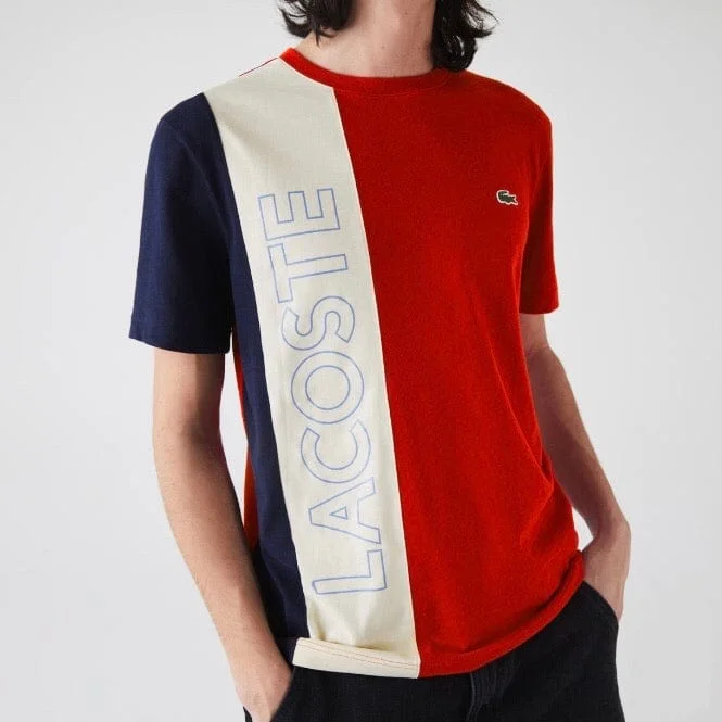 Lacoste Crew Neck Lettering Colourblock T-shirt (Red/Beige/Navy) TH0113 Sporty Men's Athleisure  Sporty Men's Athleisure 