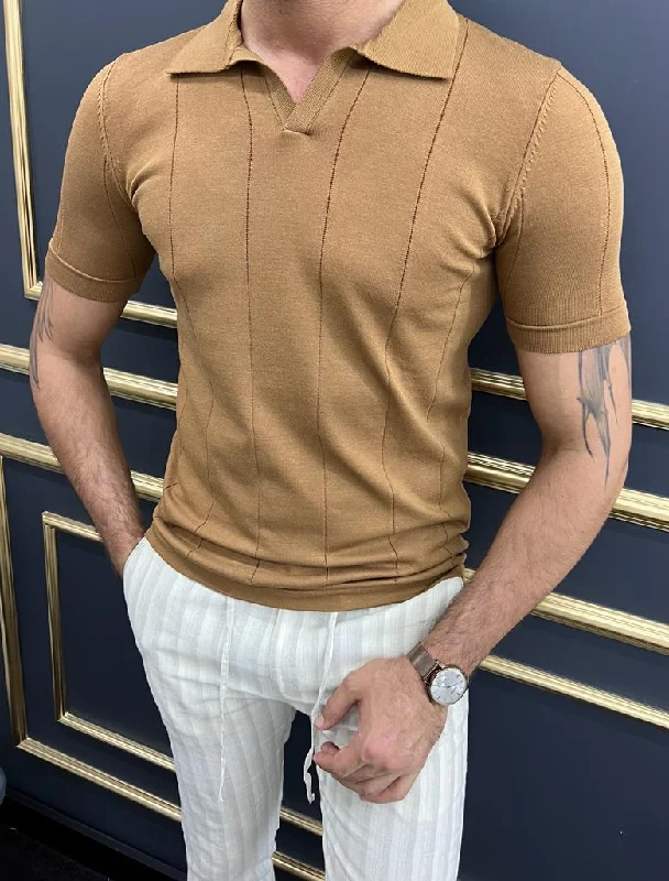 Bojoni Uluwatu Slim Fit Camel Neckling Striped Tees Laid Laid