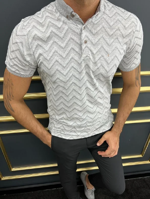 Bojoni Uluwatu Slim Fit Striped Grey Polo Tees Dynamic Men's Moto Dynamic Men's Moto