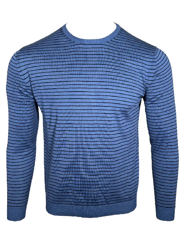 Men Crewneck Stripe Sweater In Blue/navy Sleek Men's Metallic Sleek Men's Metallic Sleek Men's Metallic