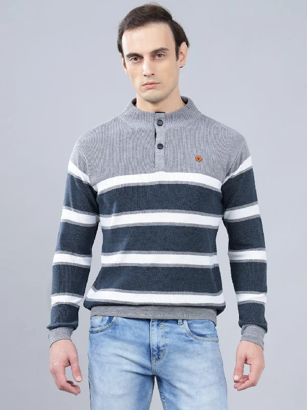 Men's Blue Striped Full Sleeve Sweater Casual Men's Loose Casual Men's Loose Casual Men's Loose