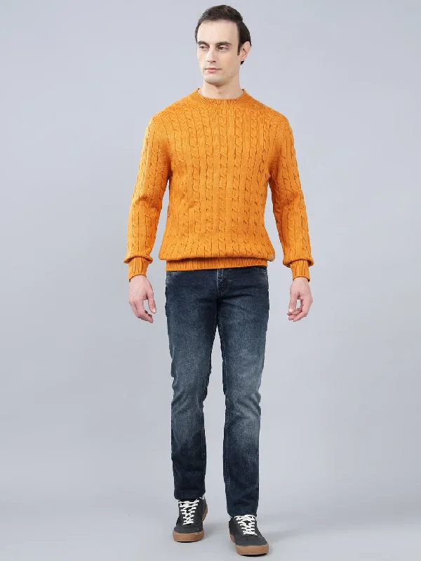 Men's Jacquard Mustard Full Sleeve Sweater Refined Men's Classic  Refined Men's Classic  Refined Men's Classic 