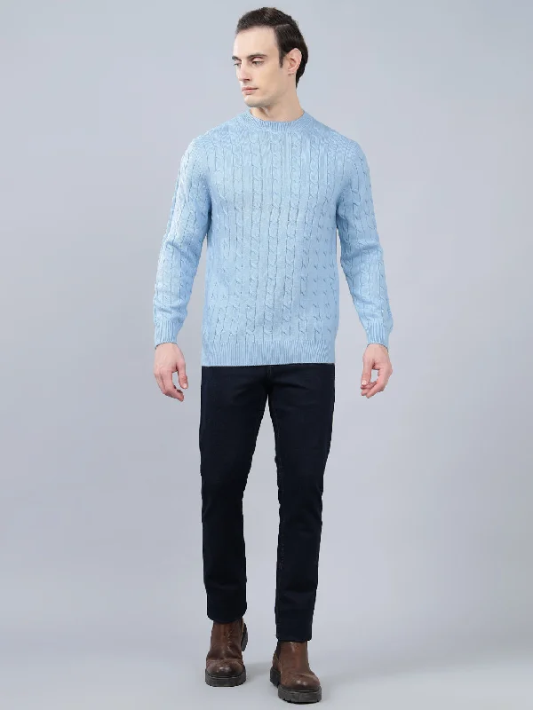 Men's Jacquard Sky Blue Full Sleeve Sweater Sophisticated Men's French Sophisticated Men's French Sophisticated Men's French