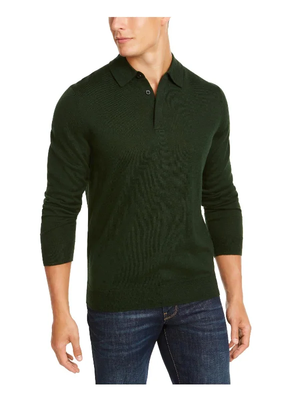 Mens Merino Wool Blend Polo Pullover Sweater Hip Men's Urban Hip Men's Urban Hip Men's Urban