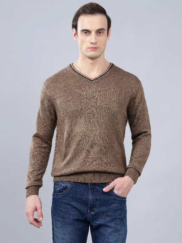 Men's Self Design Brown Full Sleeve Sweater Casual Men's Loose Casual Men's Loose Casual Men's Loose