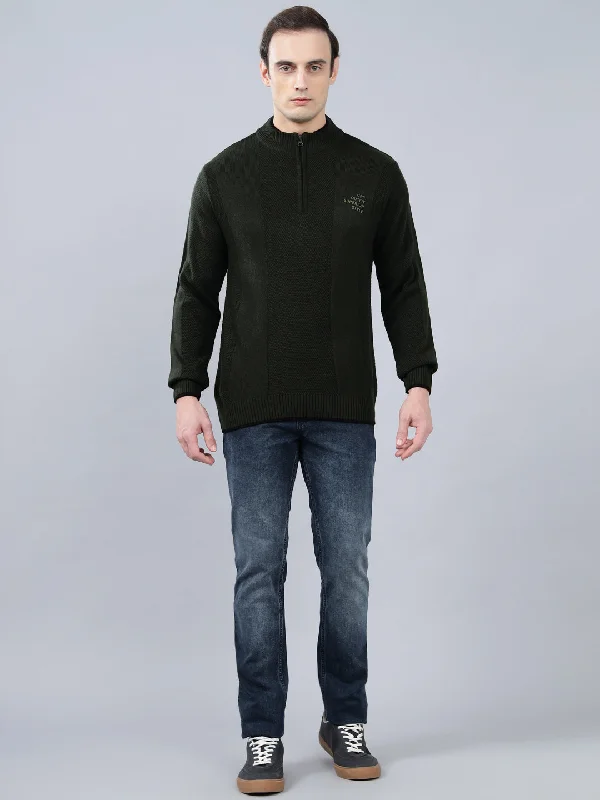 Men's Self Design Olive Green Full Sleeve Sweater Tough Men's Tactical Tough Men's Tactical Tough Men's Tactical