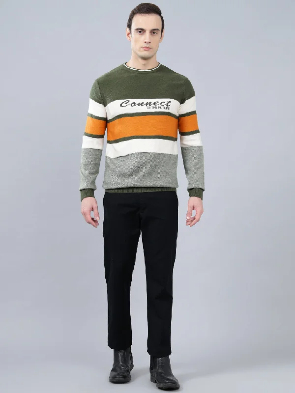 Men's Striped Green Full Sleeve Sweater Masculine Men's Thick Masculine Men's Thick Masculine Men's Thick