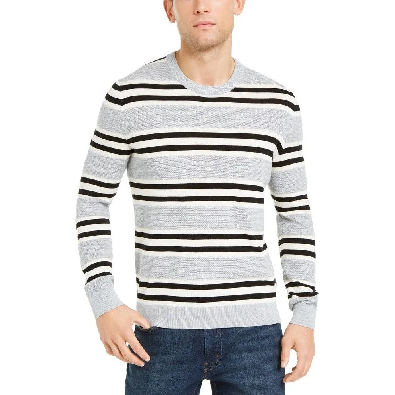 Michael Kors Men's Silver Striped Long Sleeve Crew Neck Pullover Gray Size X-Large Cozy Men's Winter Cozy Men's Winter Cozy Men's Winter