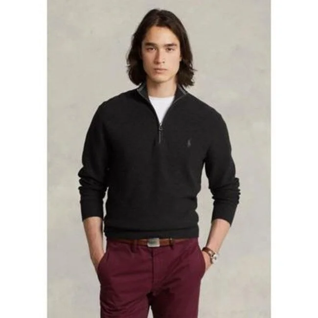 Ralph Lauren Men's Mesh Knit Cotton 1/4 Zip Sweater Black Size X-Large Traditional Men's Wool Traditional Men's Wool Traditional Men's Wool