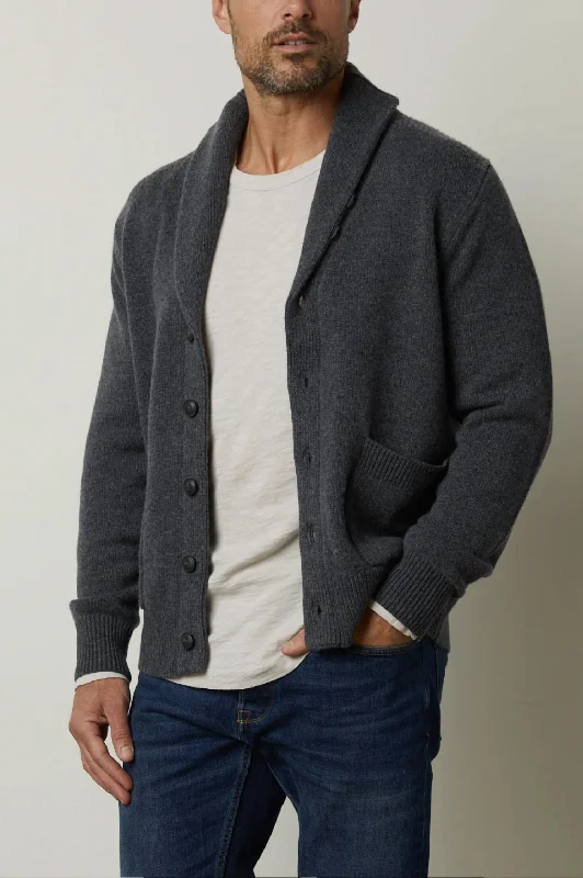 Thornton Long Sleeve Cardigan In Charcoal Adventure Adventure Adventure