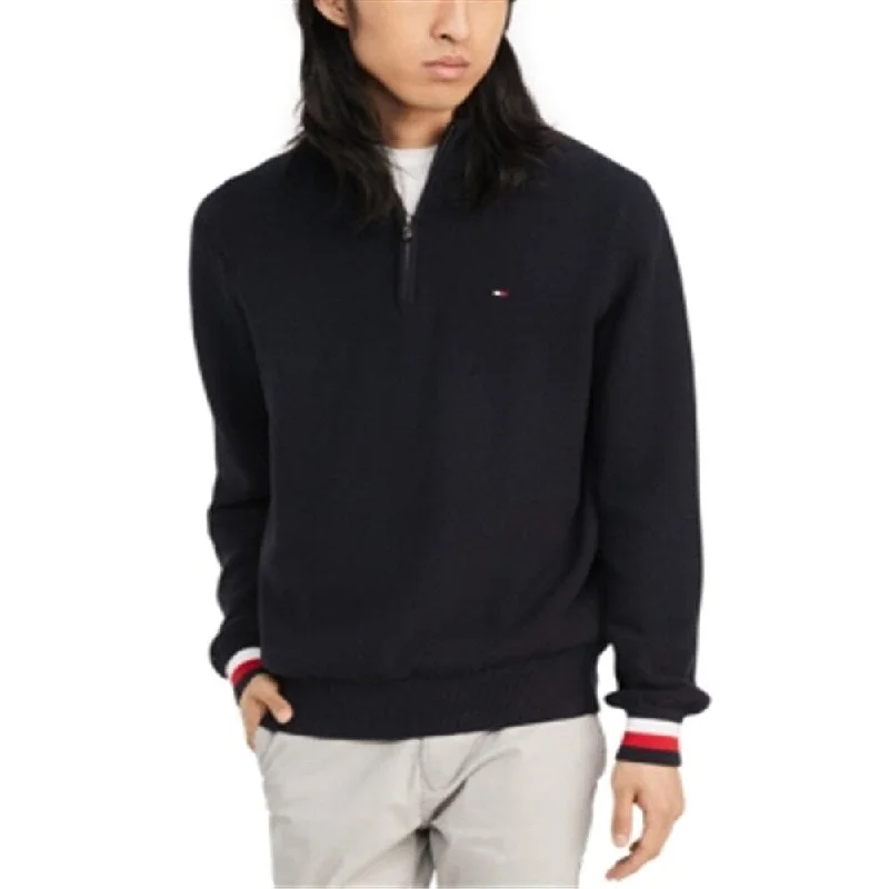 Tommy Hilfiger Men's Clifton Quarter Zip Logo Sweater Dark Blue Size -S/P - Petite S Artistic Men's Avant Artistic Men's Avant Artistic Men's Avant