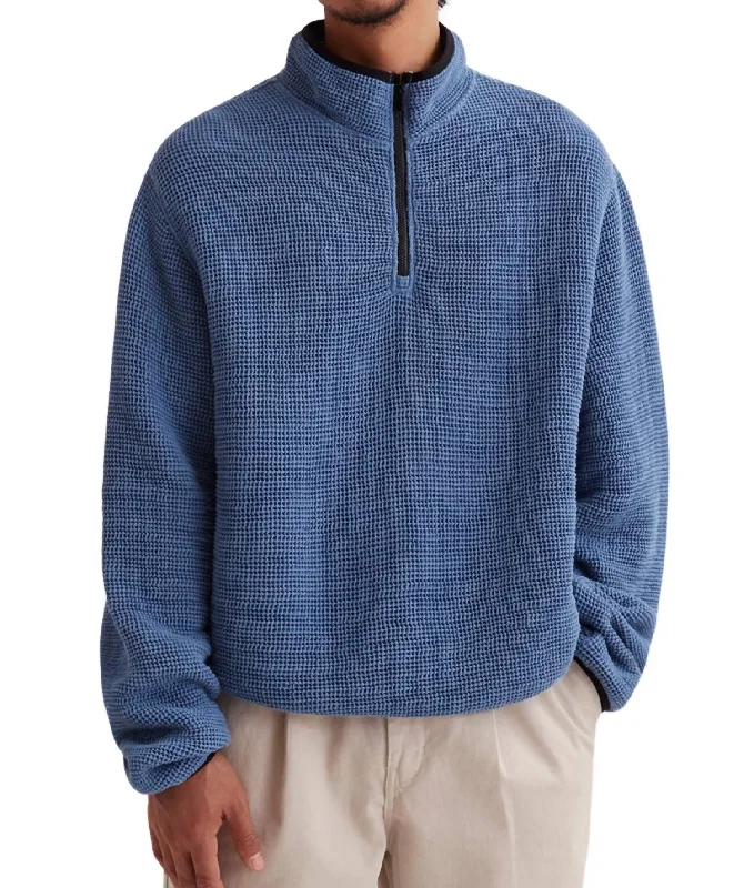 Waffle Gauze Quarter Zip Sweater In Coronet Blue Classic Men's Pin Classic Men's Pin Classic Men's Pin