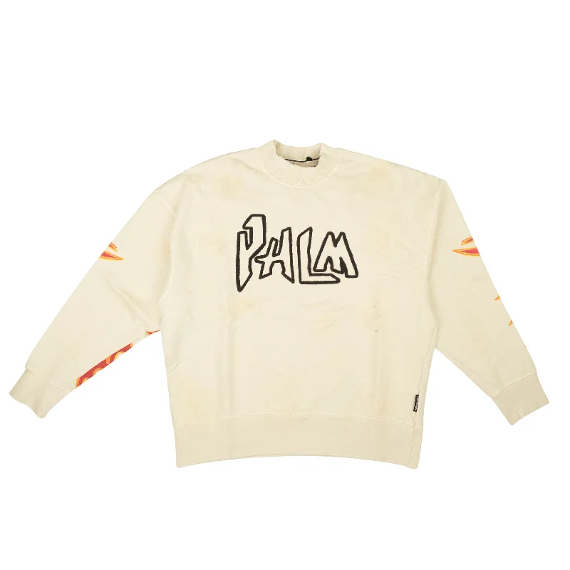 White Graphic Graffiti Flames Crewneck Sweater Unique Men's Patch Unique Men's Patch Unique Men's Patch