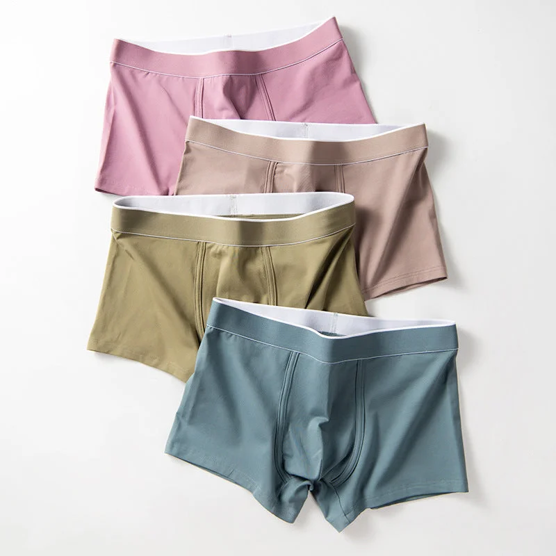 4Pcs Men's Cotton Solid Mid-waist Boxer Briefs Modern Men's Geometric Modern Men's Geometric