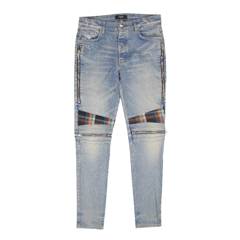 Amiri Mx2 Plaid Straight-Fit Jeans - Indigo/Orange Unique Men's Patch Unique Men's Patch