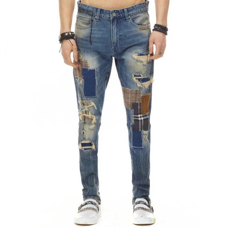 Bleu Noir Patchwork Jeans (Tinsel Blue) - BNP0940 Trendy Men's Bucket Trendy Men's Bucket