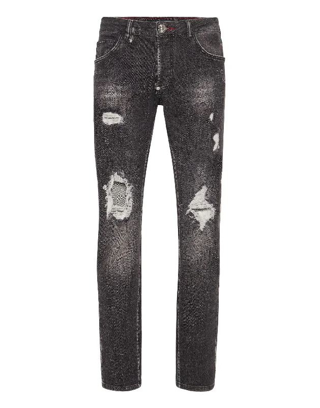 Denim Trousers Super Straight Cut Lion Circus Polished Men's Silk Polished Men's Silk