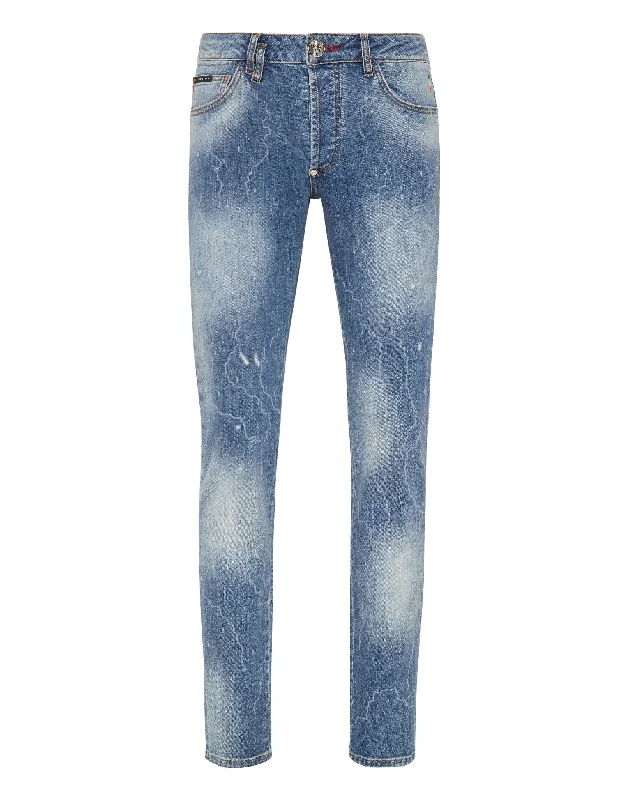 Denim Trousers Super Straight Cut Skull&Bones Artistic Men's Avant Artistic Men's Avant