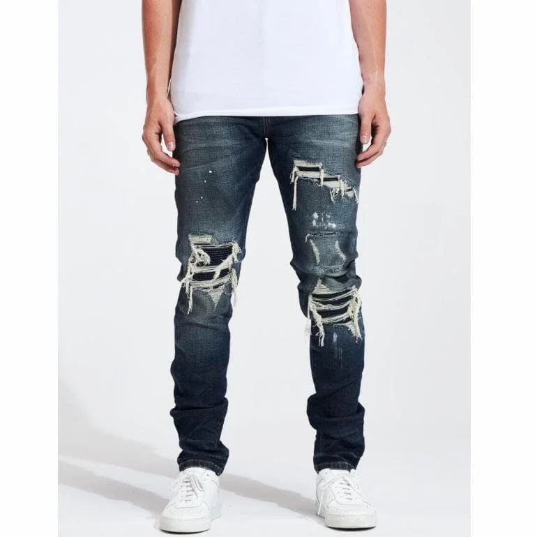 Embellish Slate Rip & Repair Denim (Medium Blue Wash) EMBHOL21-2-14 Modern Men's Geometric Modern Men's Geometric