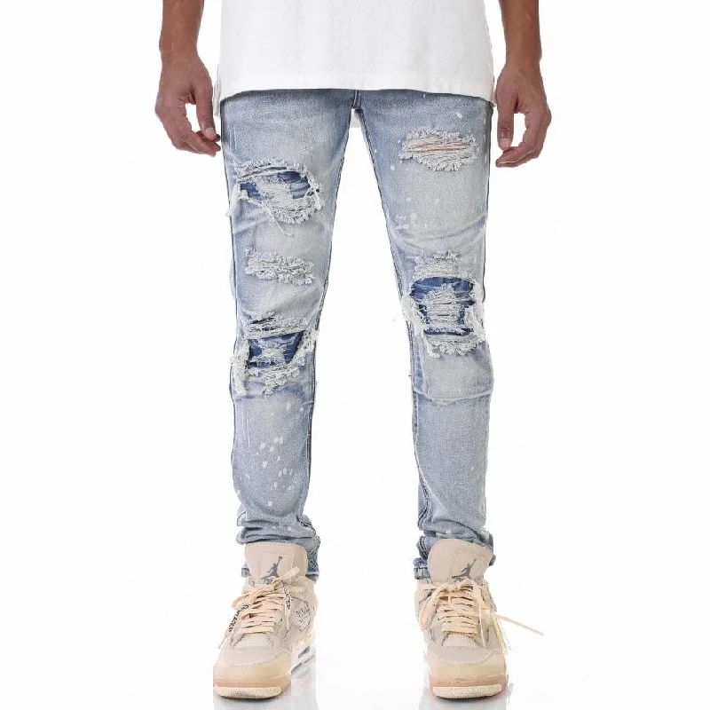 Kdnk Patched Ripped Jeans (Blue) KND4337 Cozy Men's Winter Cozy Men's Winter