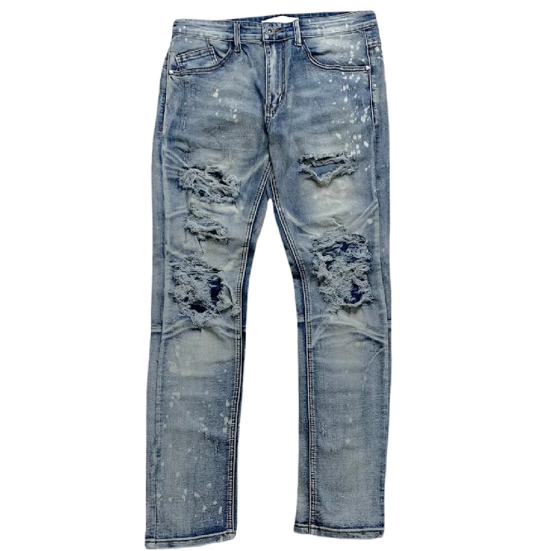 Kdnk Patched Ripped Jeans (Vintage Medium Blue) KND4337 Earthy Men's Sustainable  Earthy Men's Sustainable 