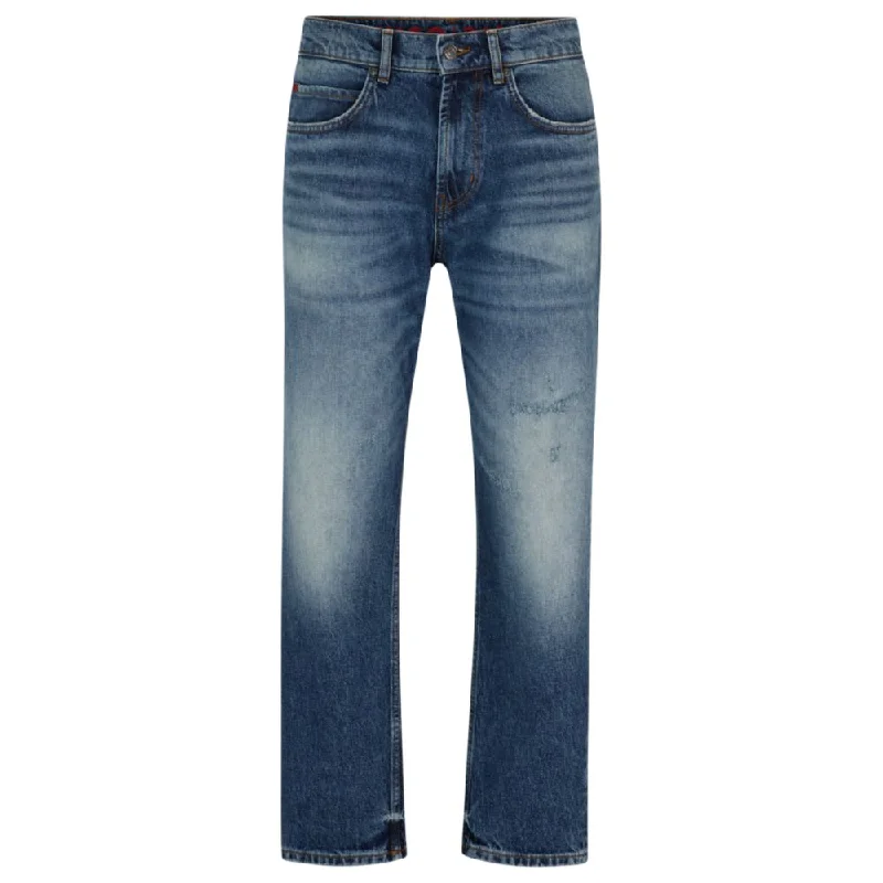 Loose-fit jeans in vintage-washed comfort-stretch denim Elegant Men's Cashmere Elegant Men's Cashmere