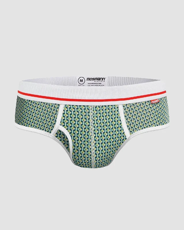 Mens Bamboo Brief - Green Geo Tailored Tailored