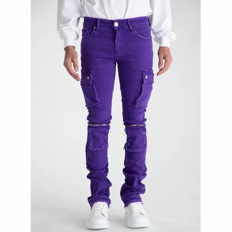 Pheelings Never Look Back Cargo Flare Stack Denim (Purple) Artistic Men's Hand Artistic Men's Hand