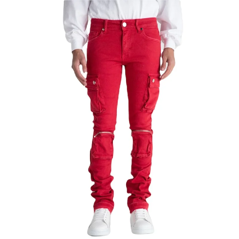 Pheelings Never Look Back Cargo Flare Stack Denim (Red) - PH-SS22 Sleek Men's Metallic Sleek Men's Metallic