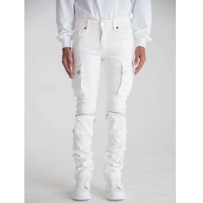 Pheelings Never Look Back Cargo Flare Stack Denim (White) Minimalist Men's Casual  Minimalist Men's Casual 