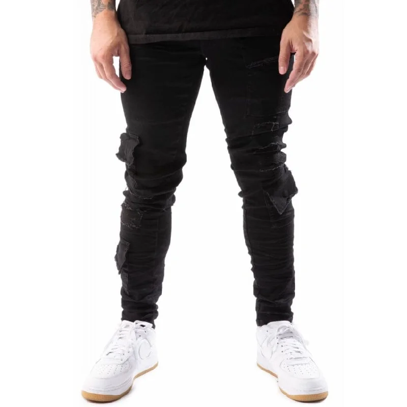 Si Tu Veux Brutini Cargo Jean (Jet Black) TV0013 Monochromatic All Monochromatic All